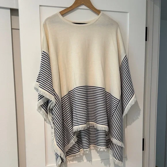 Vineyard Vines Cream and Navy Striped Poncho - Picture 1 of 4